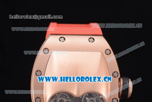Richard Mille RM053 Miyota 9015 Automatic Rose Gold Case with Skeleton Dial and Red Rubber Strap - Click Image to Close